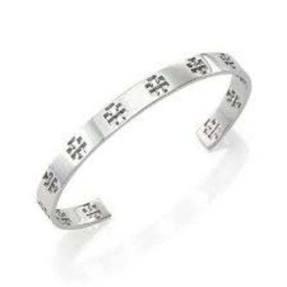 New Tory Burch Silver Logo Cut-Out Cuff Bracelet - Picture 3 of 6